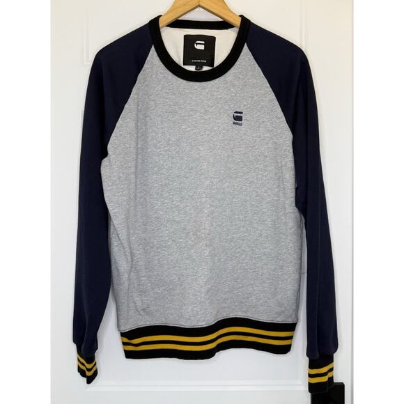 G-Star RAW Malizo R Crewneck Sweatshirt Gray Navy Size L Striped Trim Casual - Picture 1 of 6